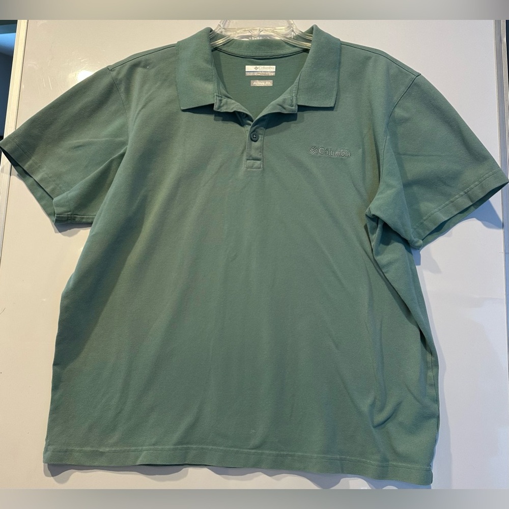 Columbia Shirt Adult Large Green Short Sleeve Active Fit Casual Men's polo shirt